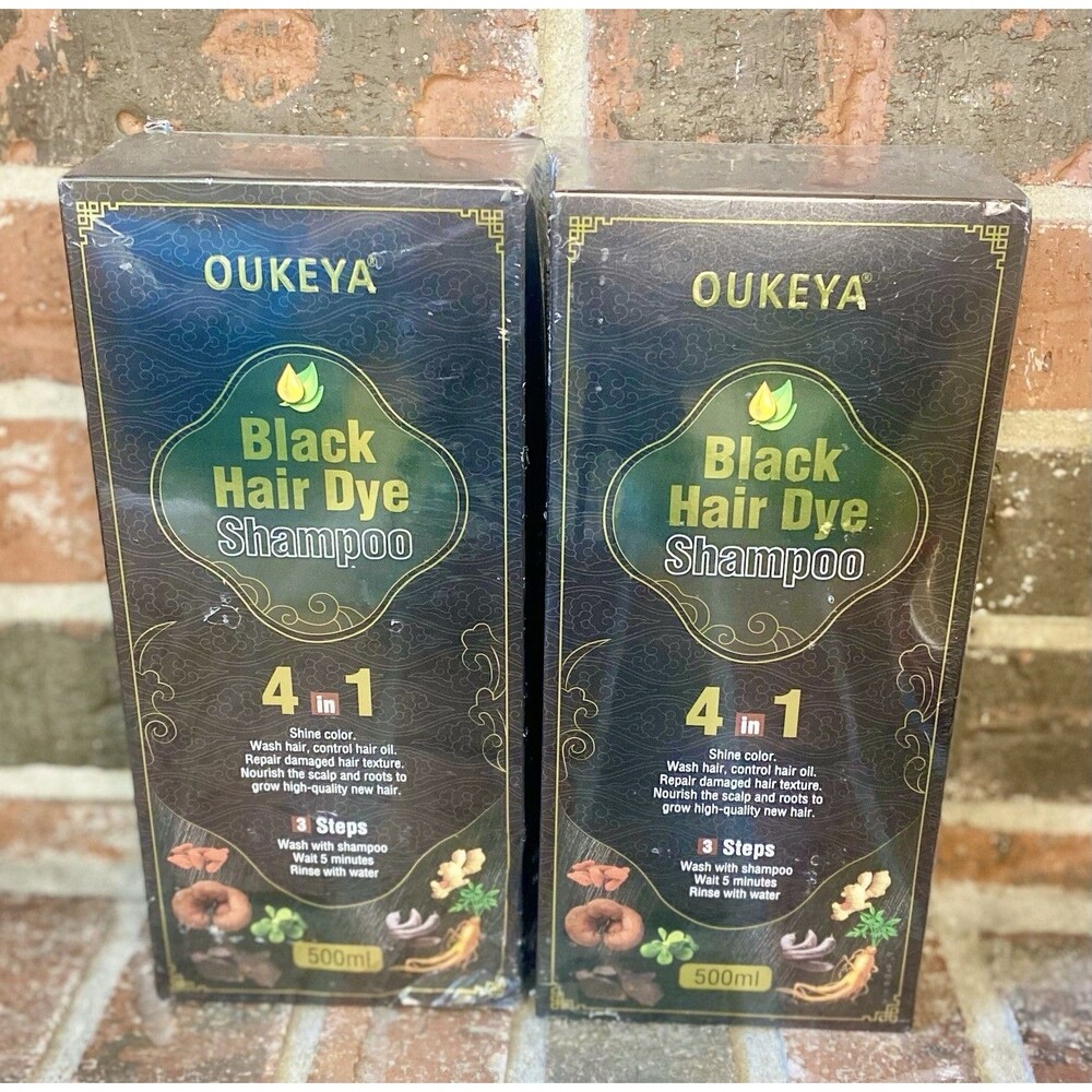 Black Hair Dye Shampoo 2X-500ml Bottles 4in1